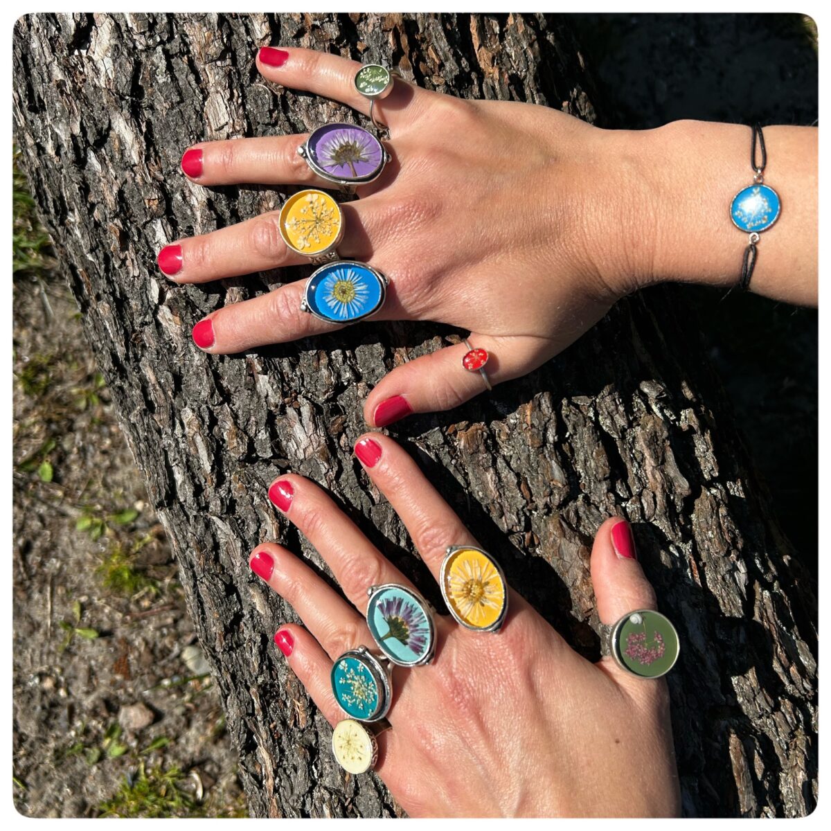 Natürliche Schönheit für deine Hände 🙏🌸 Entdecke unsere neuen Fingerringe mit echten Blüten