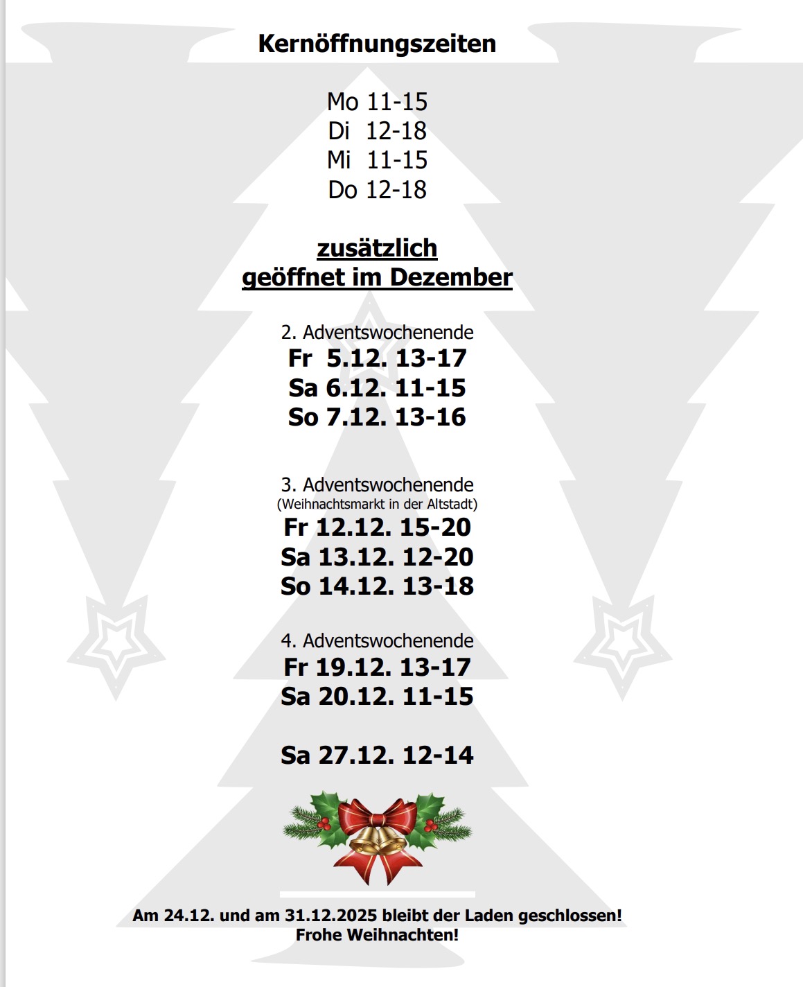 Öffnungszeiten Dezember 2025