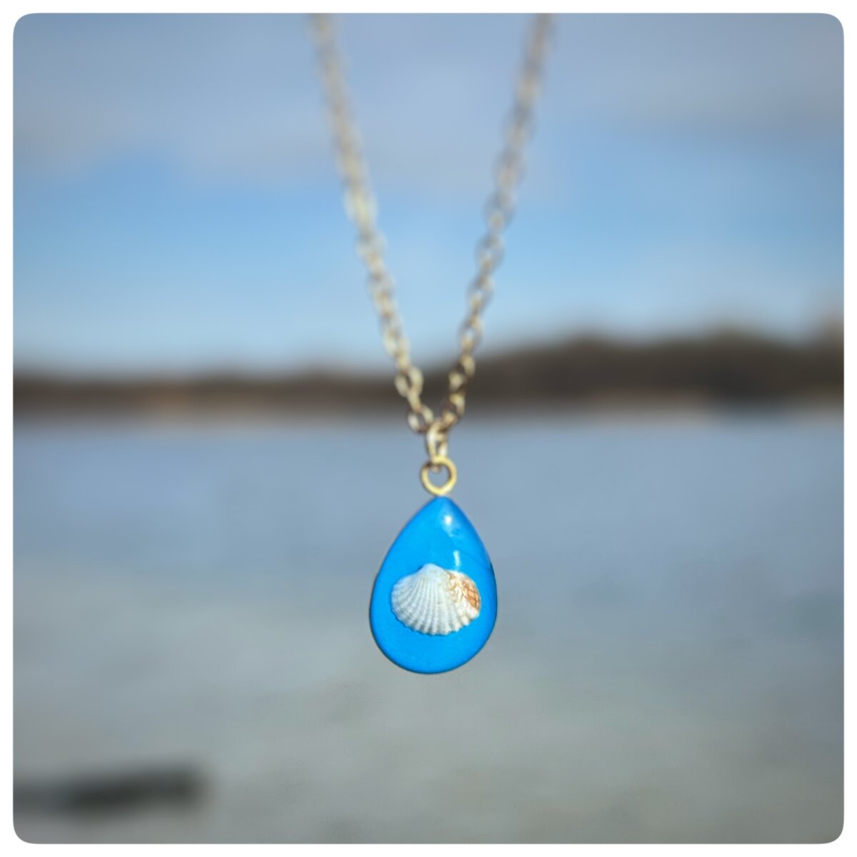 mini Muschelkette Tropfen himmelblau5