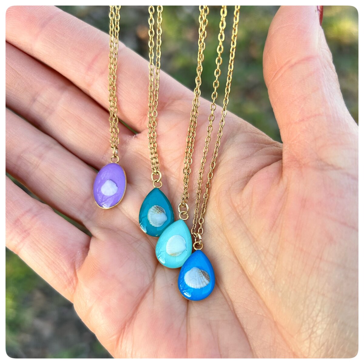 mini Muschelketten Tropfenform in verschiedenen Farben3